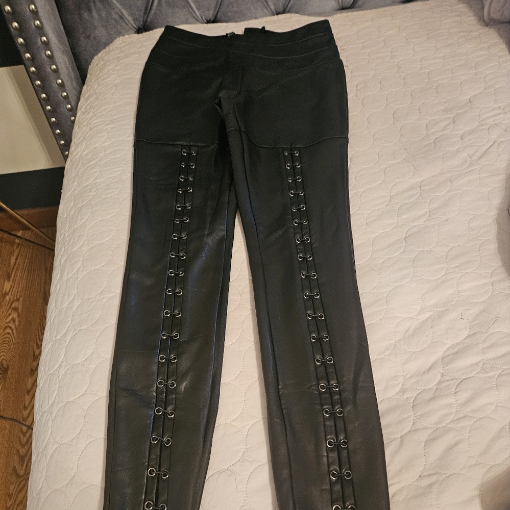 Faux leather, lace up, high-waisted leggings